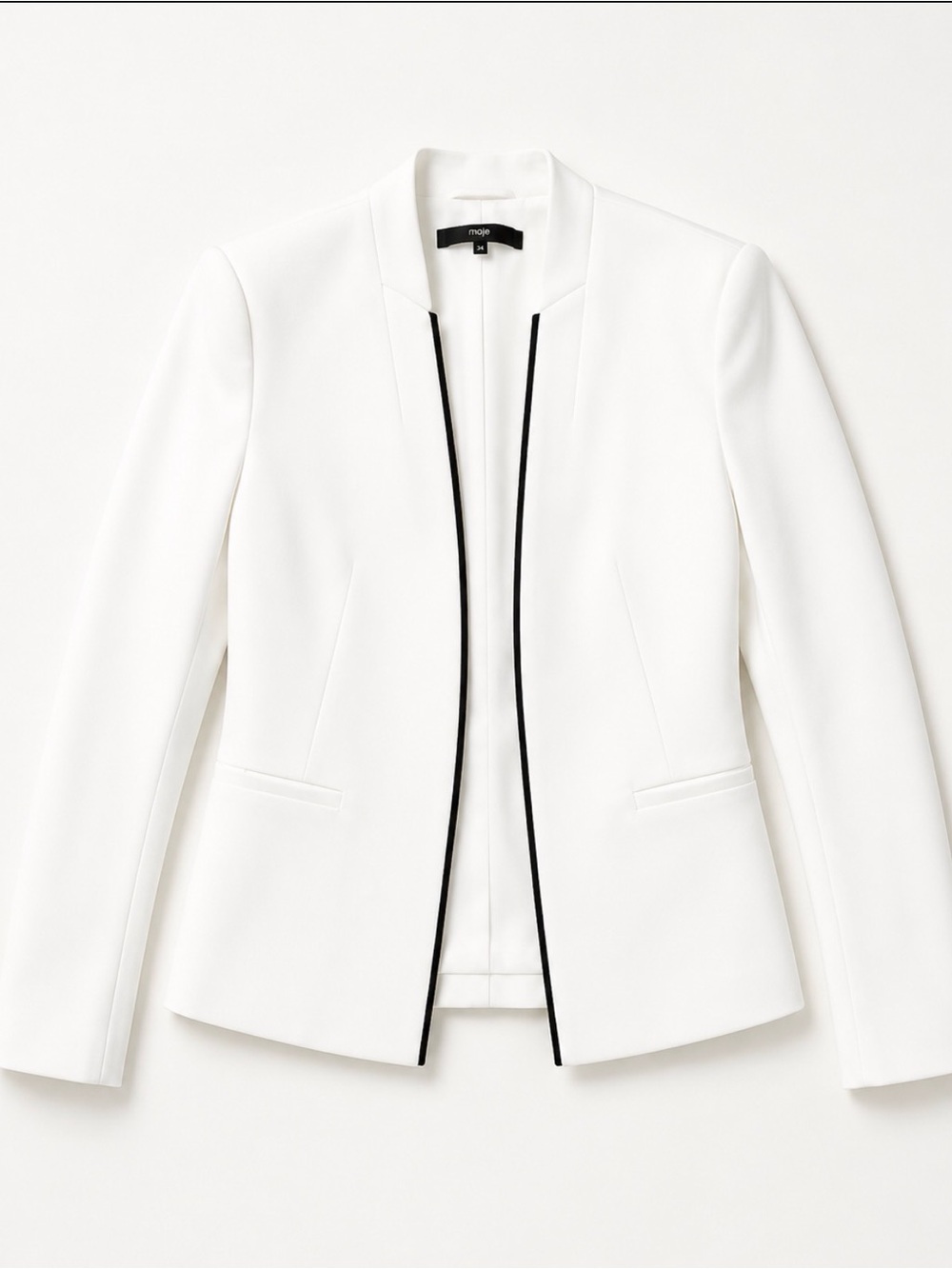 Mango White Open-Front Blazer with Black Trim